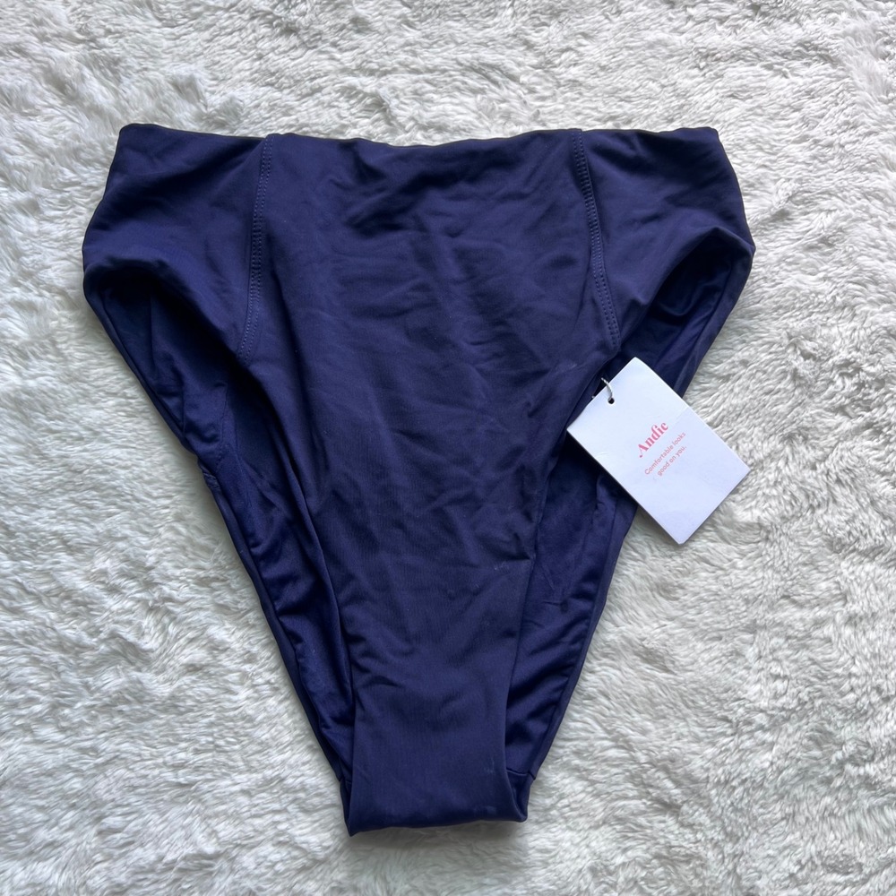 Andie Swim Navy Blue High Waist Cheeky‎ Bikini Bottoms AB307 Women's Size XS NWT